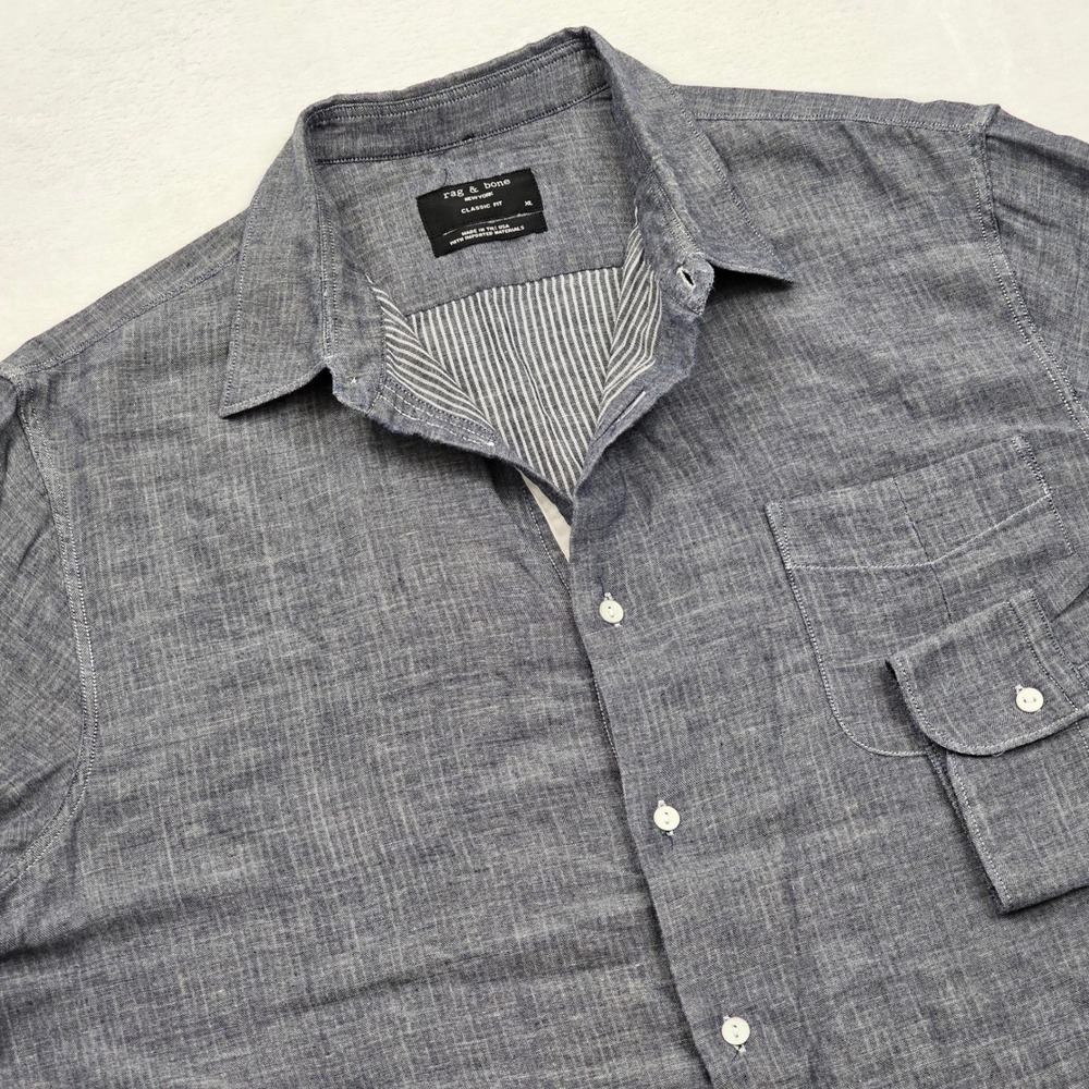 Rag & Bone Button Up Shirt Mens XL Gray Cotton Classic Fit Chambray Minimalist